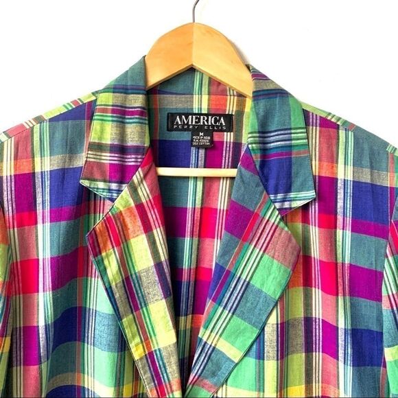 Vintage 80’s Perry Ellis Cotton Plaid Fall Jacket - Picture 8 of 12